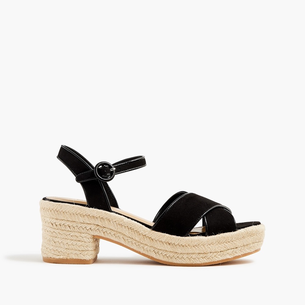 J. Crew Platform Espadrille Sueded Heeled Sandals Rubber Man-Made Sole Black